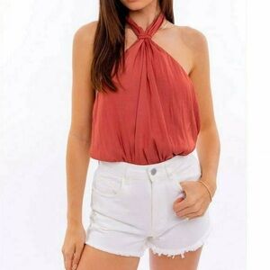 LE LIS SATIN HALTER‎ BODYSUIT WOMEN SZ LARGE IN ROSE NEW